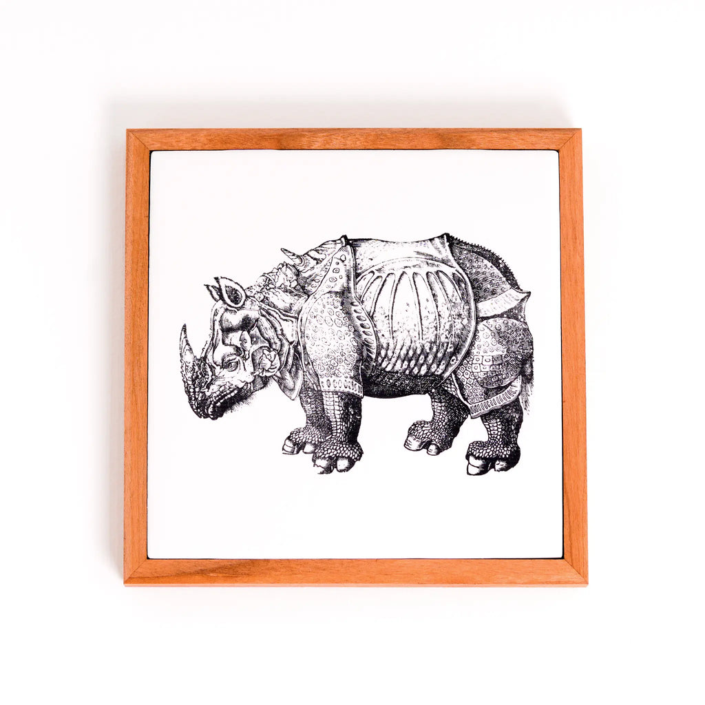 Rhinoceros | Wood Framed Art Coaster