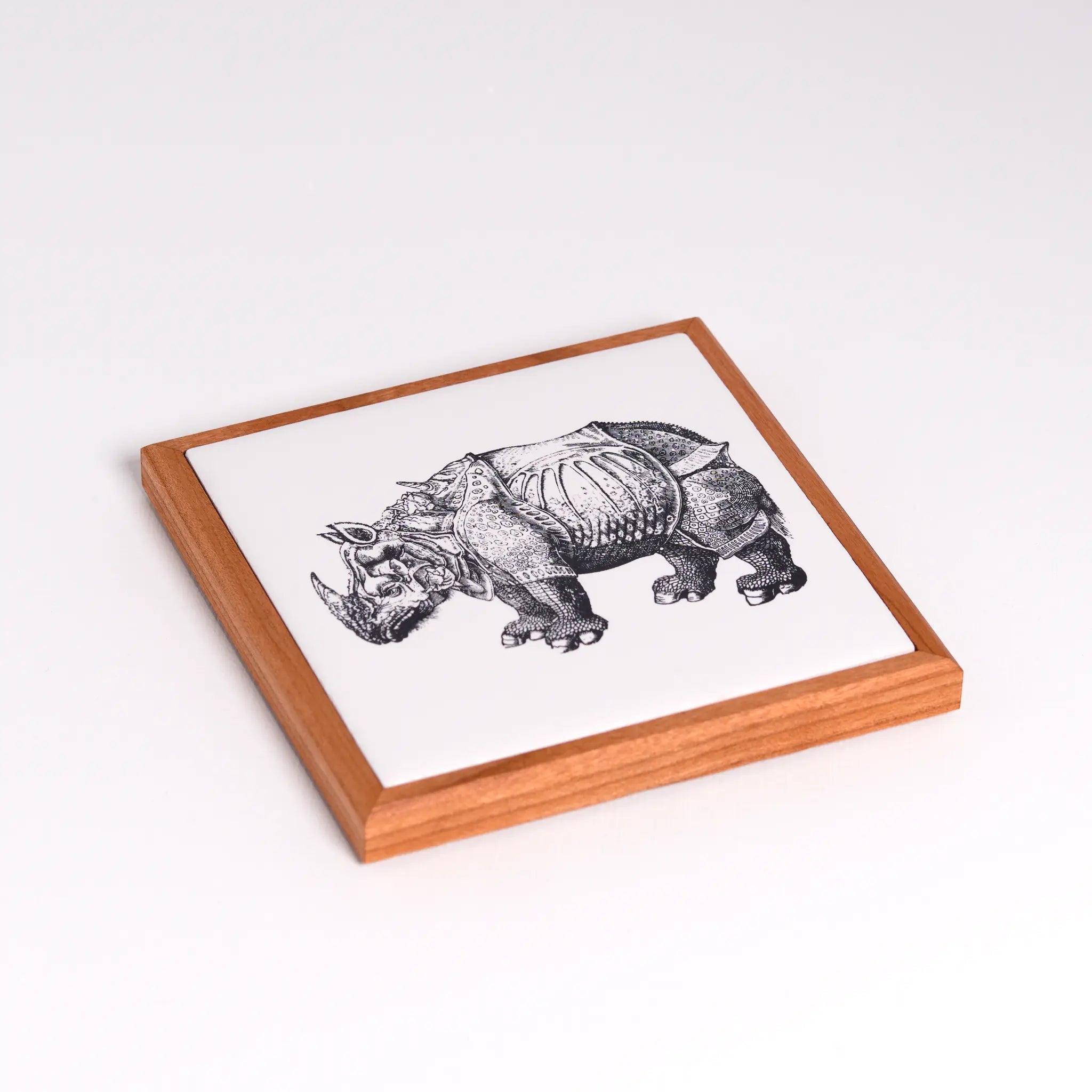 Rhinoceros | Wood Framed Art Coaster