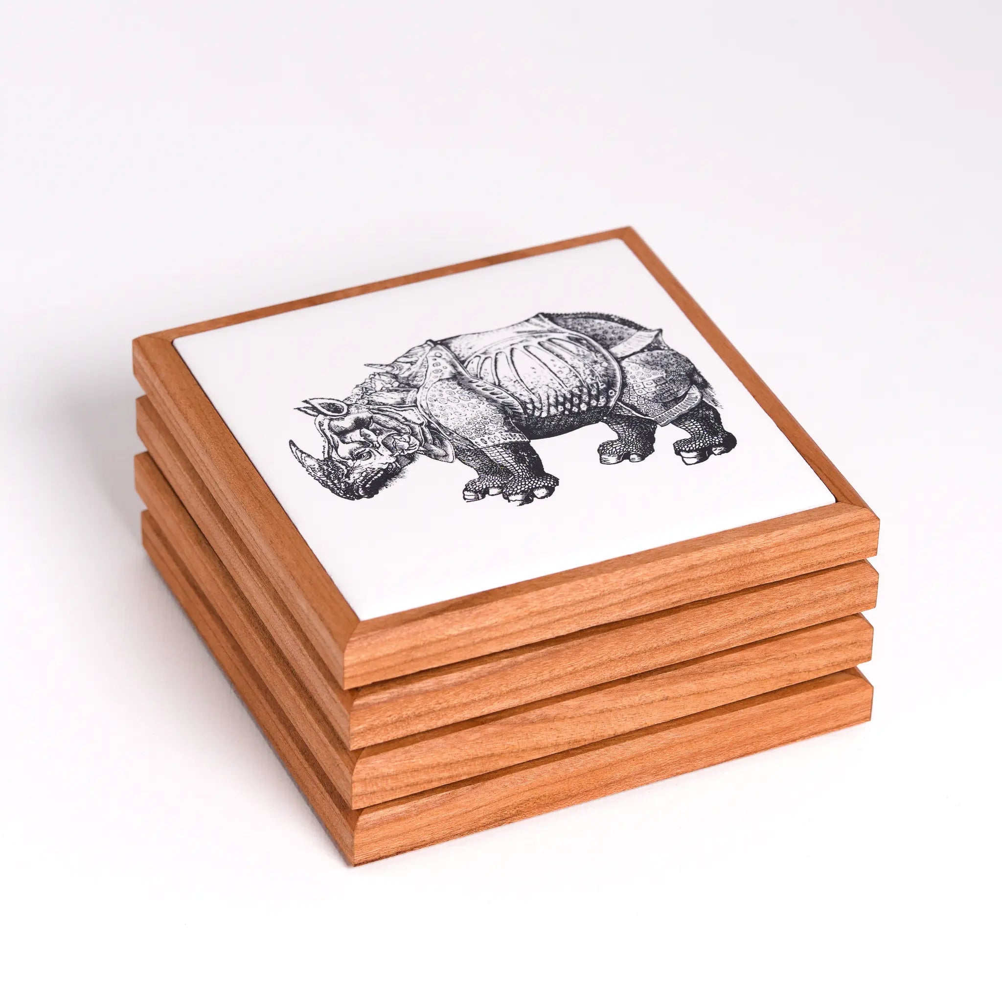 Rhinoceros | Wood Framed Art Coaster