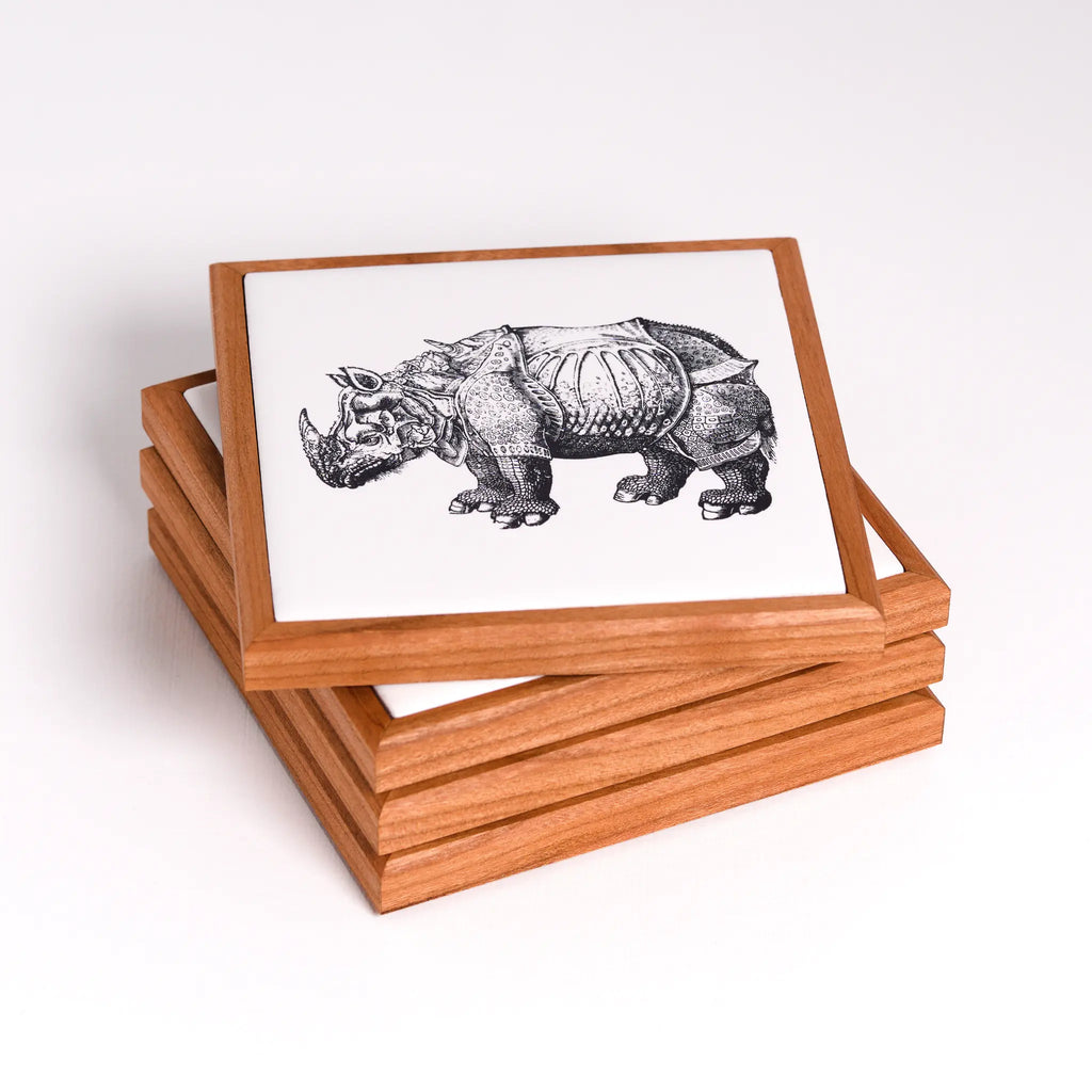 Rhinoceros | Wood Framed Art Coaster