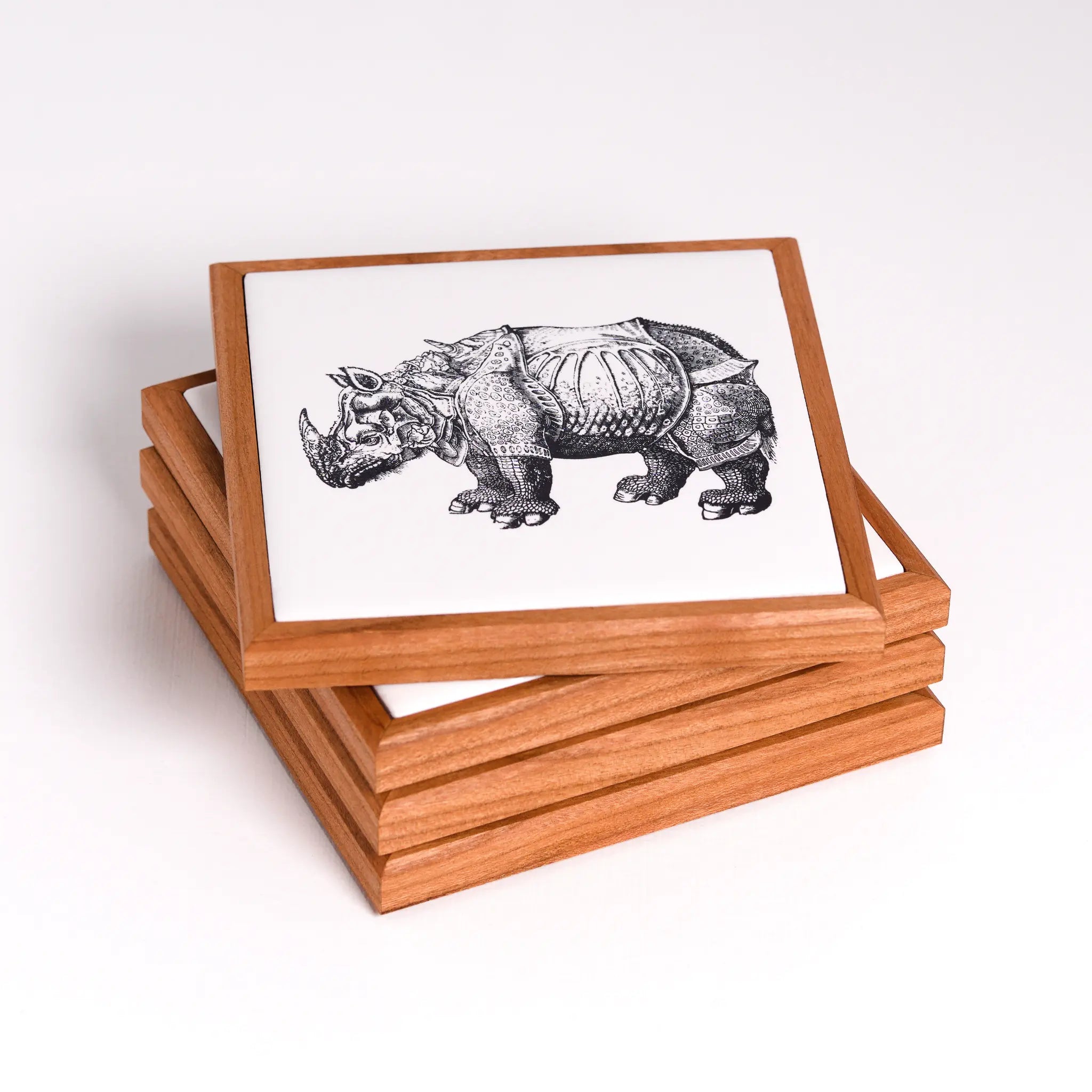 Rhinoceros | Wood Framed Art Coaster