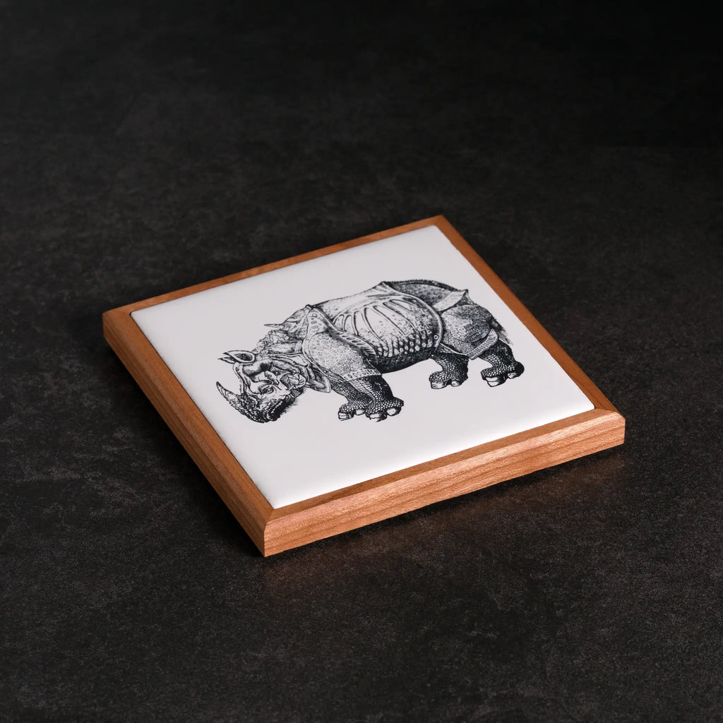 Rhinoceros | Wood Framed Art Coaster