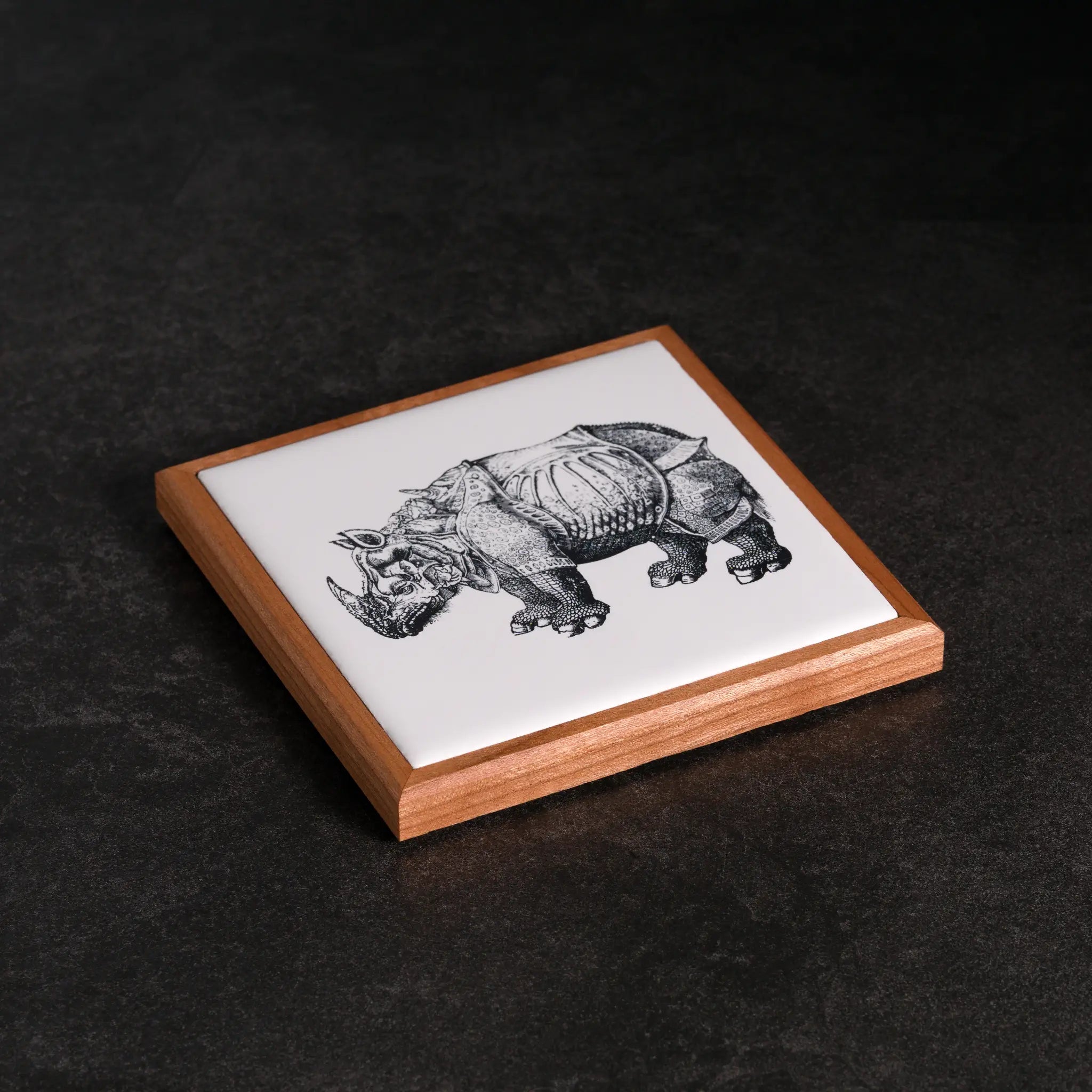 Rhinoceros | Wood Framed Art Coaster